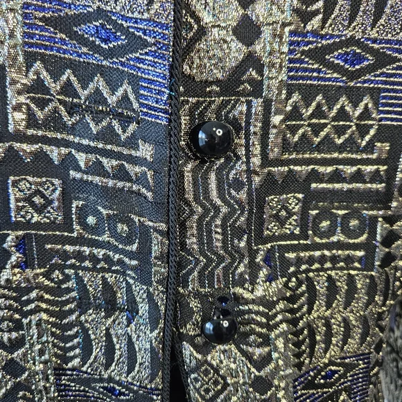 Patra Vintage 80's Gold Metallic Long Sleeve Tapestry Jacket Geometric Sz 16 - Picture 3 of 14